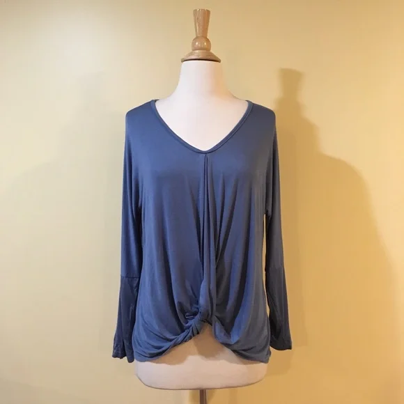 Twist Knot High Low Drapey Long Sleeve Knit Top - Picture 3 of 5